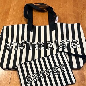 Victoria's Secret Black and White Striped Tote Bags